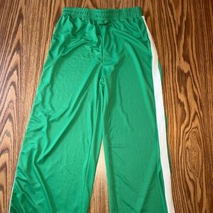 Green and white striped pants
